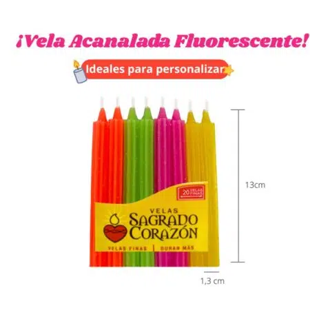 Vela Acanalada Fluorescente (50 paquetesx20 Unidades)
