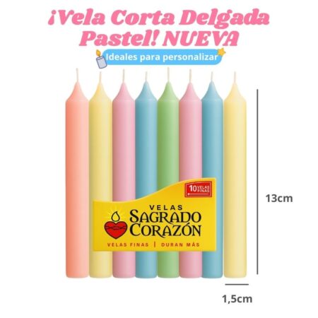 Vela Corta Delgada Pastel x10 ¡NUEVO!
