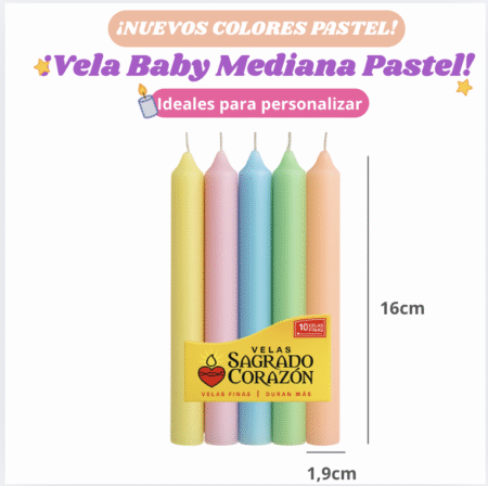Vela Baby Mediana Color Pastel ¡NUEVO!