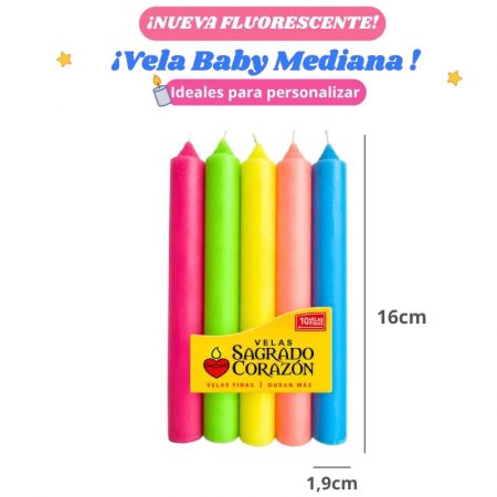 Vela Baby Mediana Color Fluorescente ¡NUEVO!