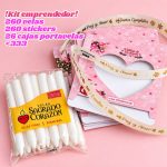 PROMO KIT Emprendedor 260 vela corta delgada blanca+ 260 sticker + 26 cajas